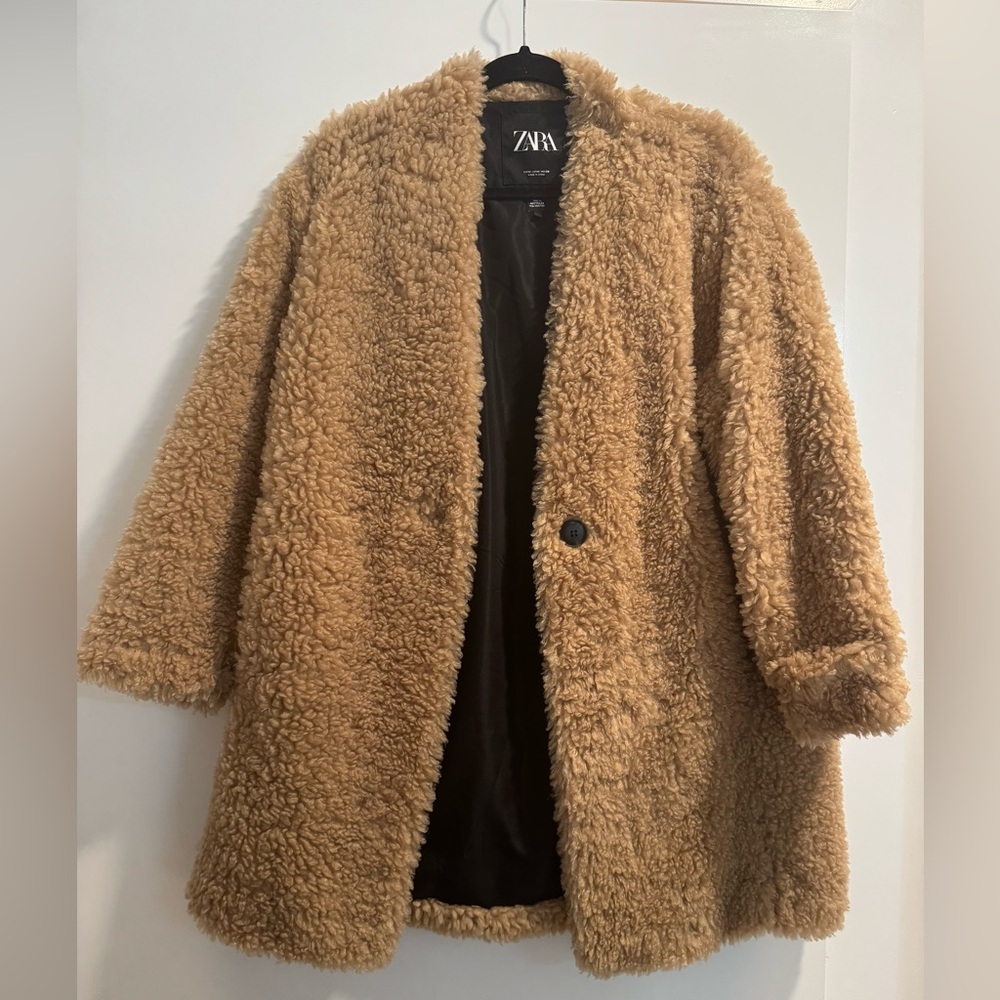 Zara Women's Cozy Tan Teddy Jacket